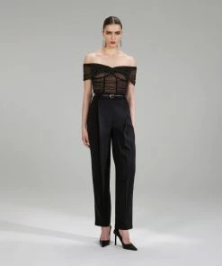 Self-portrait NEW ARRIVALS Diamante Fishnet Off Shoulder Top