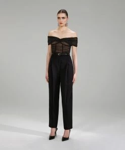 Self-portrait NEW ARRIVALS Diamante Fishnet Off Shoulder Top