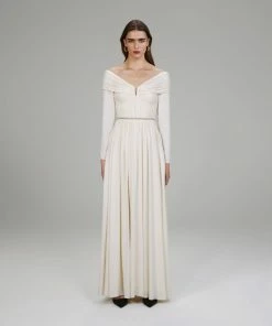Self-portrait NEW ARRIVALS Cream Stretch Crepe Maxi Dress