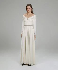 Self-portrait NEW ARRIVALS Cream Stretch Crepe Maxi Dress