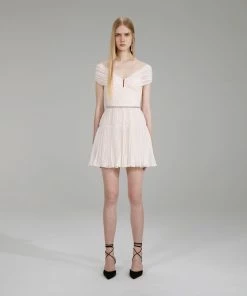Self-portrait NEW ARRIVALS Cream Chiffon Mini Dress