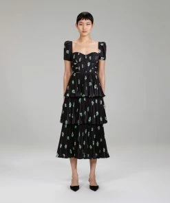 Self-portrait Pansy Print Tiered Midi Dress