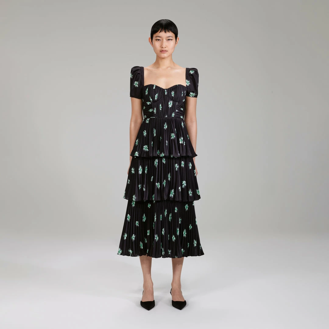 Self-portrait Pansy Print Tiered Midi Dress