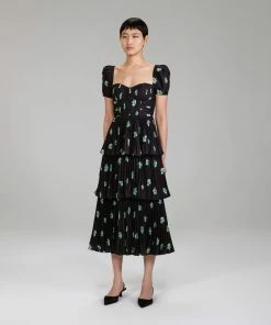 Self-portrait Pansy Print Tiered Midi Dress