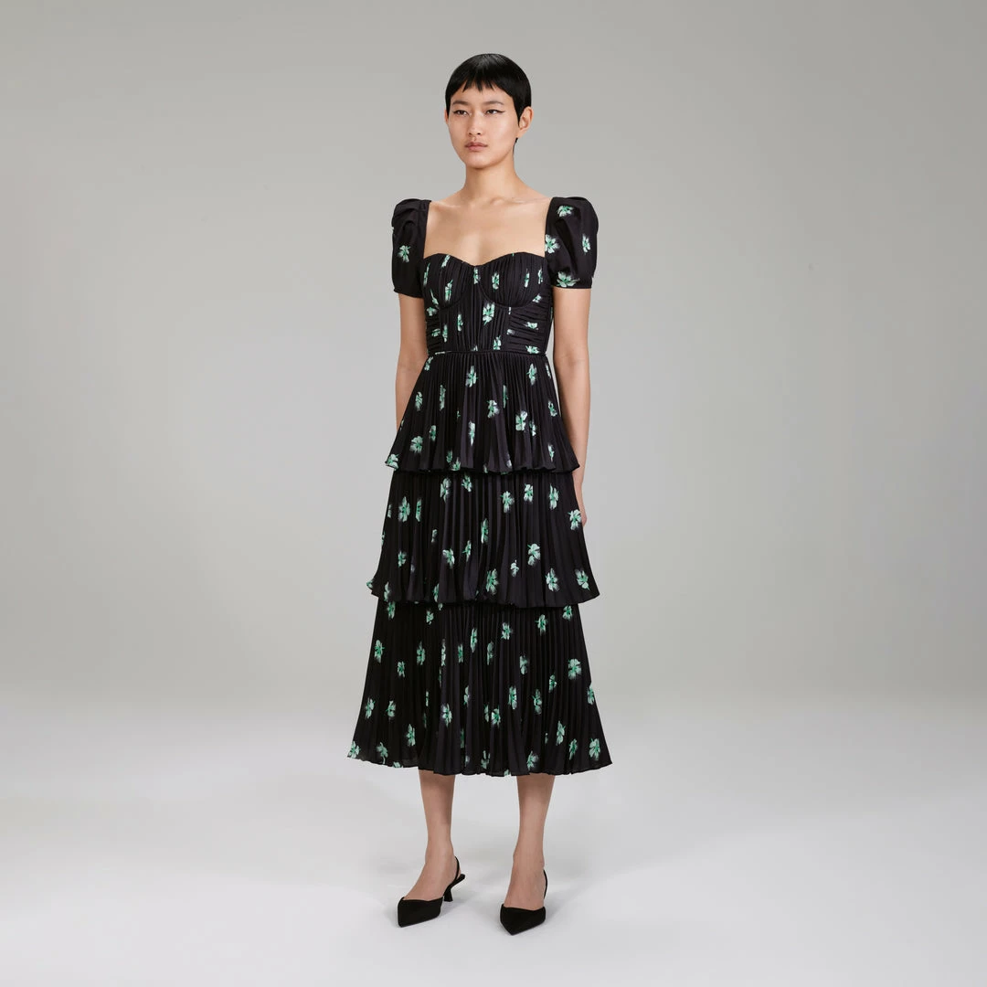 Self-portrait Pansy Print Tiered Midi Dress