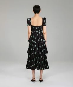 Self-portrait Pansy Print Tiered Midi Dress
