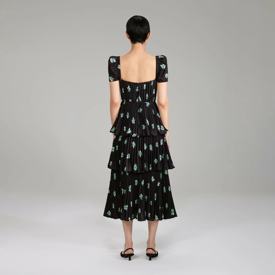 Self-portrait Pansy Print Tiered Midi Dress