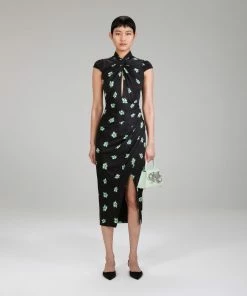 Self-portrait NEW ARRIVALS Pansy Print Stretch Crepe Midi Dress