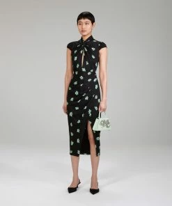Self-portrait NEW ARRIVALS Pansy Print Stretch Crepe Midi Dress