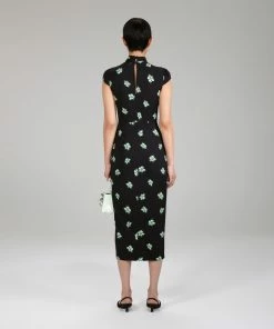 Self-portrait NEW ARRIVALS Pansy Print Stretch Crepe Midi Dress