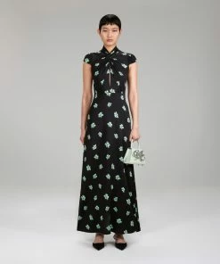 Self-portrait Pansy Print Stretch Crepe Maxi Dress NEW ARRIVALS