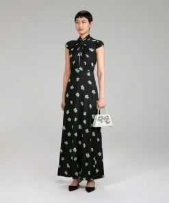 Self-portrait Pansy Print Stretch Crepe Maxi Dress NEW ARRIVALS