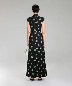 Self-portrait Pansy Print Stretch Crepe Maxi Dress NEW ARRIVALS