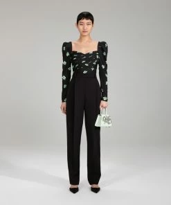 Self-portrait Pansy Print Stretch Crepe Top