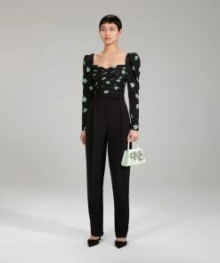 Self-portrait Pansy Print Stretch Crepe Top