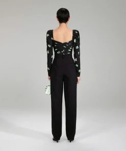 Self-portrait Pansy Print Stretch Crepe Top