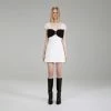 Self-portrait NEW ARRIVALS White And Black Crepe Bow Mini Dress