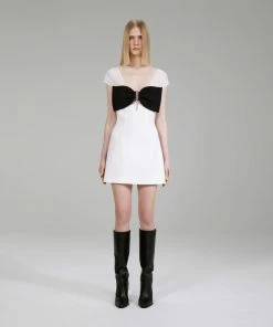 Self-portrait NEW ARRIVALS White And Black Crepe Bow Mini Dress