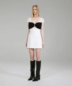 Self-portrait NEW ARRIVALS White And Black Crepe Bow Mini Dress