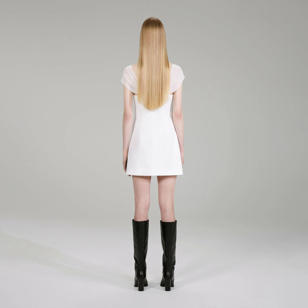 Self-portrait NEW ARRIVALS White And Black Crepe Bow Mini Dress