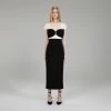 Self-portrait Black And White Crepe Bow Midi Dress