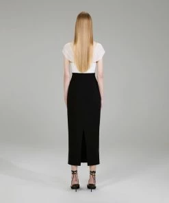 Self-portrait Black And White Crepe Bow Midi Dress