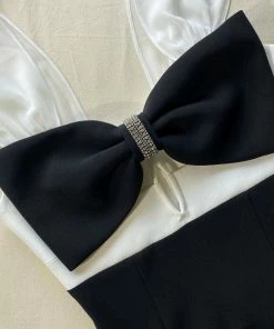 Self-portrait Black And White Crepe Bow Midi Dress