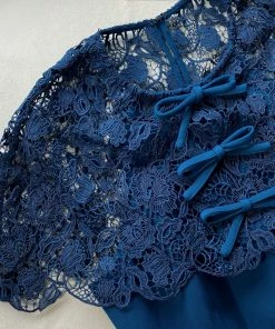 Self-portrait Dark Blue Magnolia Lace Midi Dress