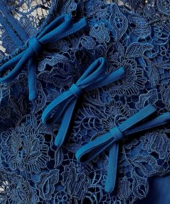 Self-portrait Dark Blue Magnolia Lace Midi Dress