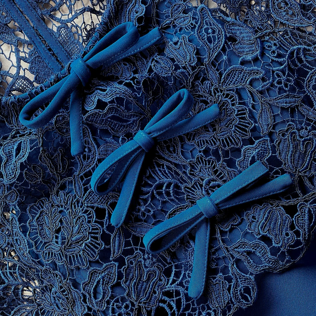 Self-portrait Dark Blue Magnolia Lace Midi Dress