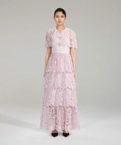 Self-portrait NEW ARRIVALS Pink Magnolia Lace Maxi Dress