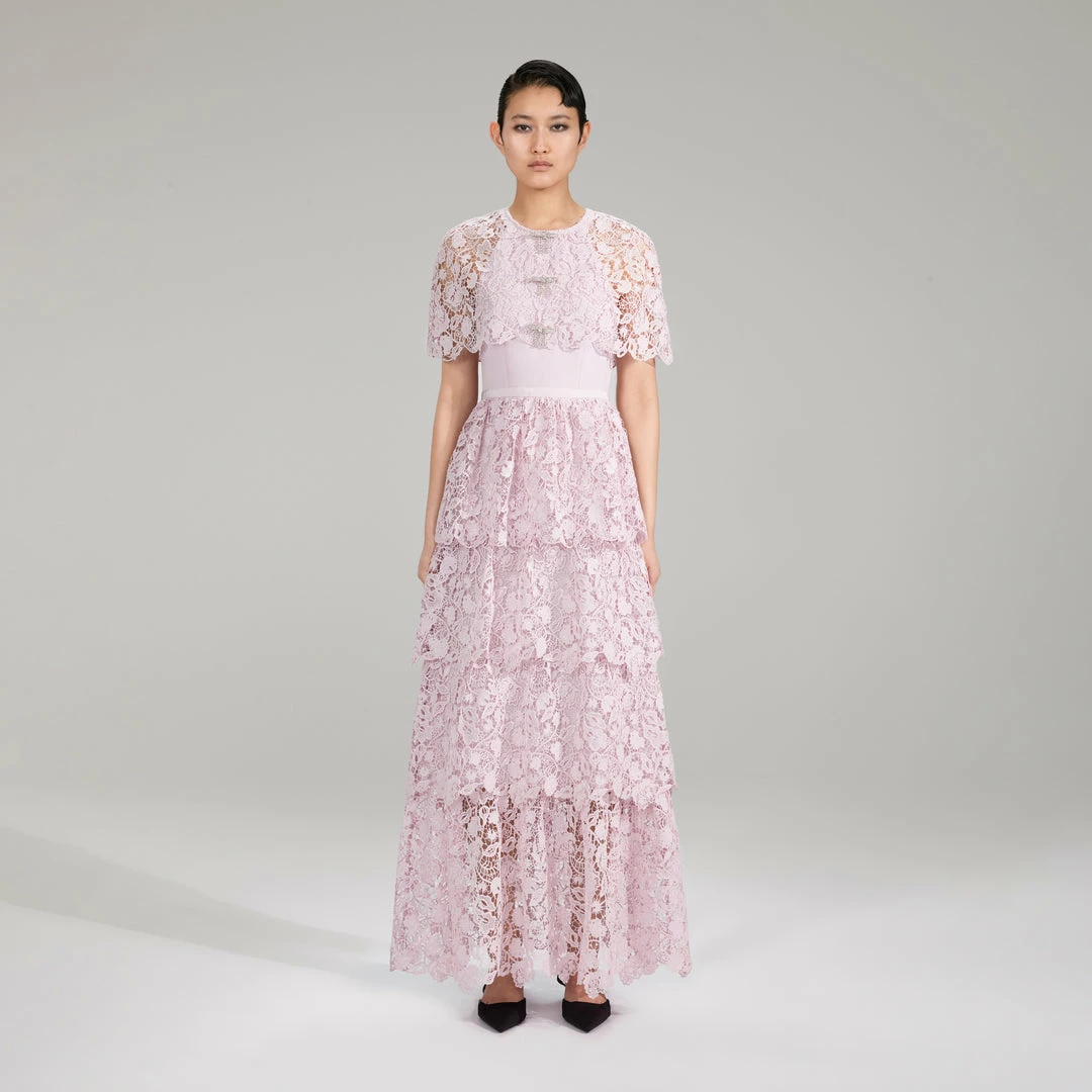 Self-portrait NEW ARRIVALS Pink Magnolia Lace Maxi Dress