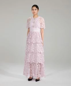 Self-portrait NEW ARRIVALS Pink Magnolia Lace Maxi Dress