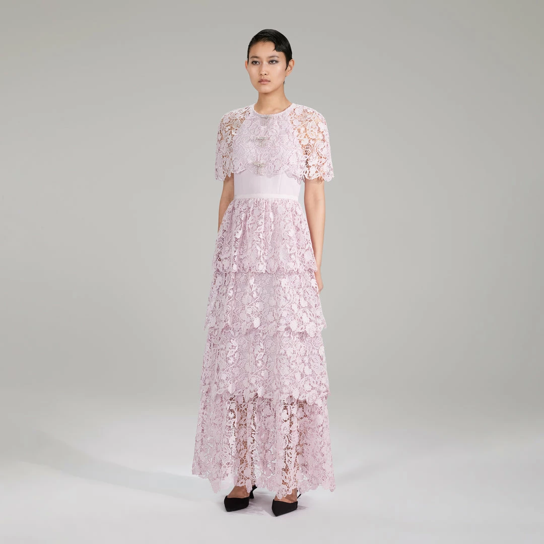 Self-portrait NEW ARRIVALS Pink Magnolia Lace Maxi Dress