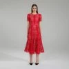 Self-portrait Red Guipure Lace Midi Dress