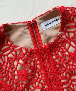 Self-portrait Red Guipure Lace Midi Dress