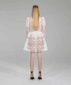 Self-portrait White Guipure Lace Tiered Mini Dress