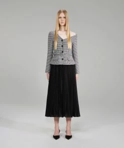 Self-portrait NEW ARRIVALS Houndstooth And Chiffon Midi Dress