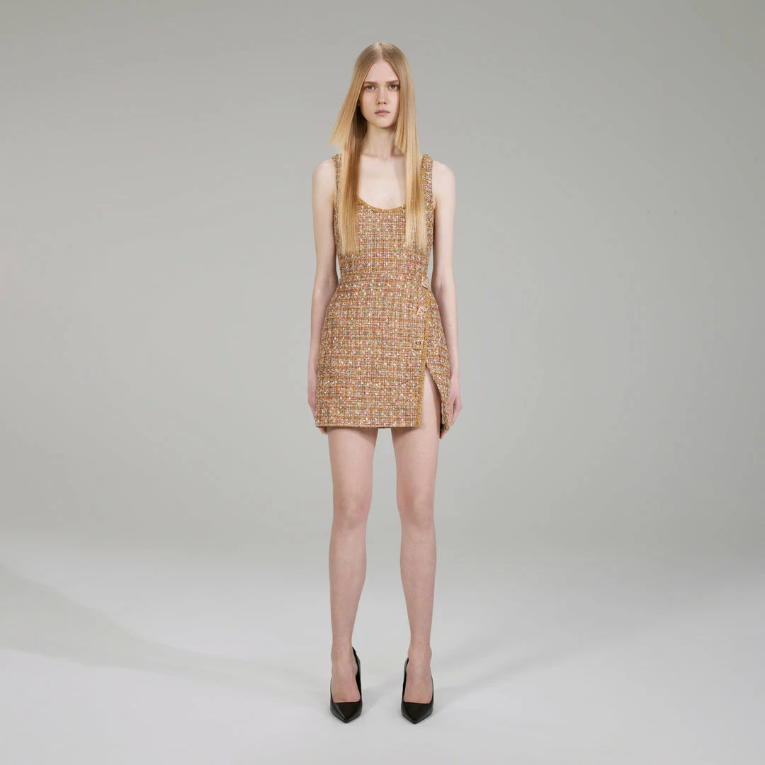 Self-portrait Gold Tinsel Boucle Mini Dress NEW ARRIVALS