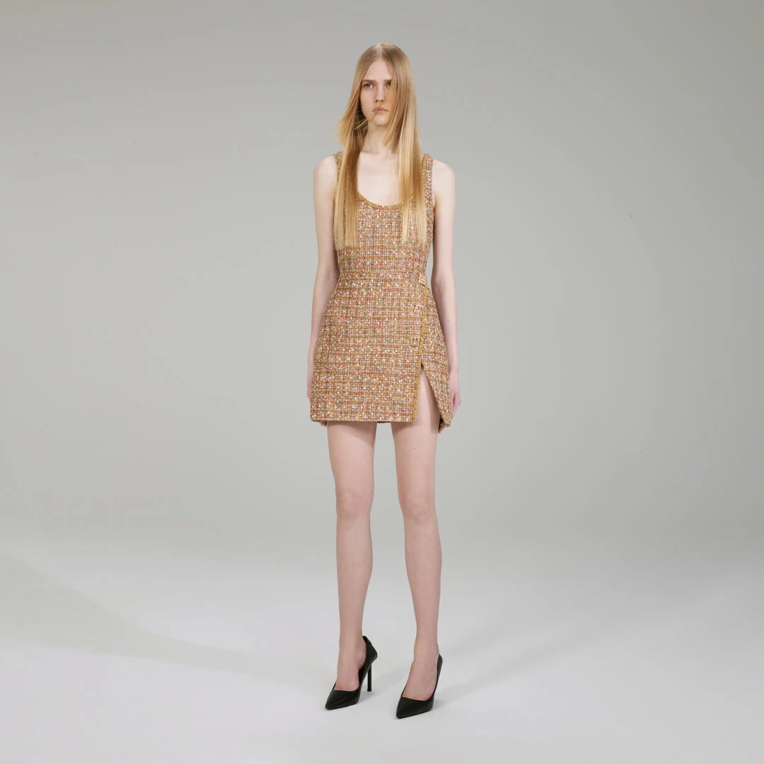 Self-portrait Gold Tinsel Boucle Mini Dress NEW ARRIVALS