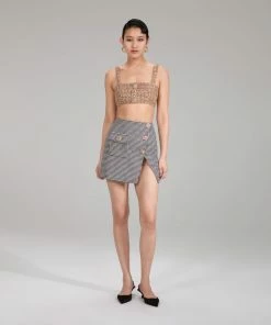 Self-portrait Gold Tinsel Boucle Crop Top NEW ARRIVALS