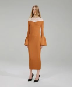 Self-portrait Flounce Sleeve Knit Dress NEW ARRIVALS