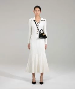 Self-portrait Ivory Contrast Stitch Knit Dress
