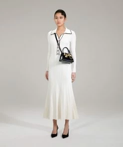 Self-portrait Ivory Contrast Stitch Knit Dress