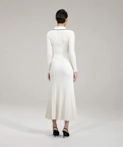 Self-portrait Ivory Contrast Stitch Knit Dress