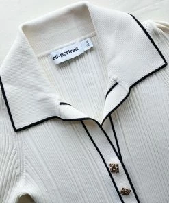 Self-portrait Ivory Contrast Stitch Knit Dress