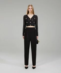 Self-portrait Black Crochet Knit Cardigan NEW ARRIVALS