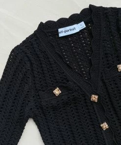 Self-portrait Black Crochet Knit Dress