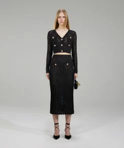 Self-portrait NEW ARRIVALS Black Crochet Knit Skirt