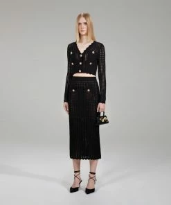 Self-portrait NEW ARRIVALS Black Crochet Knit Skirt